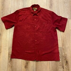 Cabana by CDF Men's XL Sueded Shirt Maroon Tropical Textured Jacquard Retro